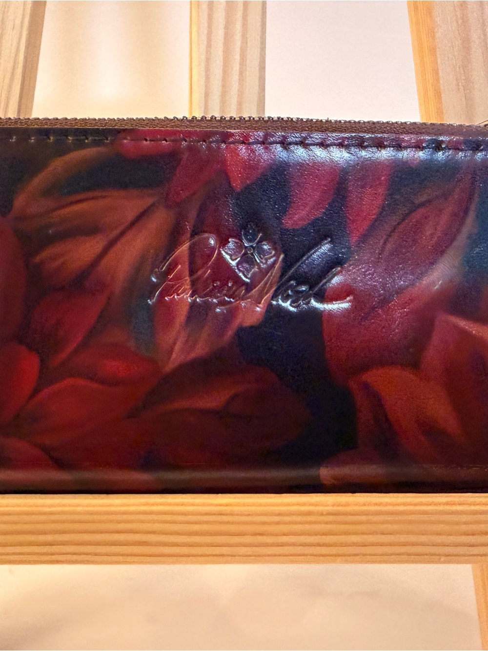 Patricia Nash Red and Black Floral Embossed Leather Wallet